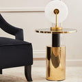 Black Marble Glass Top Side Table With Gold Finished Base, Oria