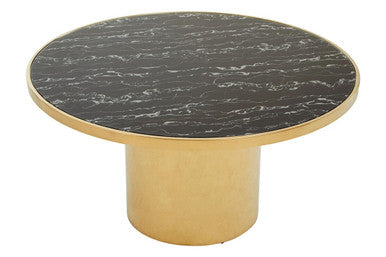 Black Marble Glass Top Coffee Table With Gold Base, Oria