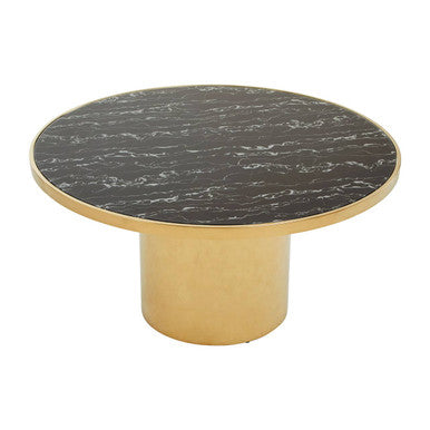 Black Marble Glass Top Coffee Table With Gold Base, Oria