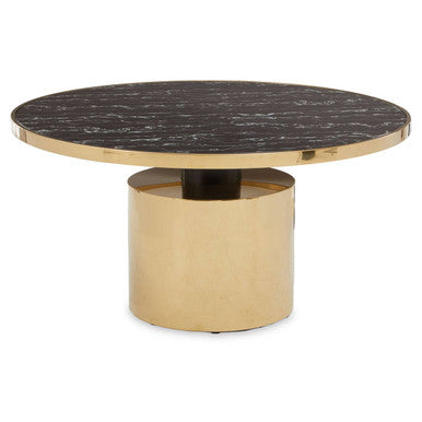 Black Marble Glass Top Coffee Table With Gold Base, Oria