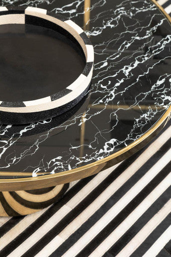 Black Marble Glass Top Coffee Table With Gold Base, Oria