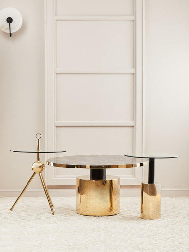 Black Marble Glass Top Coffee Table With Gold Base, Oria
