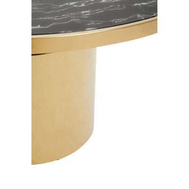 Black Marble Glass Top Coffee Table With Gold Base, Oria