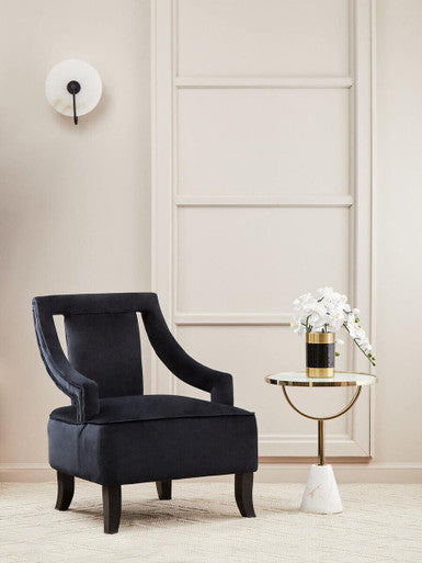 White Glass Top Side Table With Gold Metal Column & White Marble Base, Oria