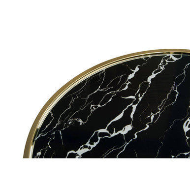 Black Glass Top Side Table With Gold Metal Column & Black Marble Base, Oria