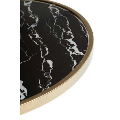 Black Glass Top Side Table With Gold Metal Column & Black Marble Base, Oria