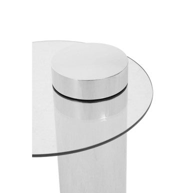 Clear Round Glass Top Side Table With Silver Metal Pedestal Base, Oria