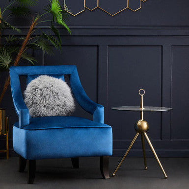 Clear Glass Top Side Table With Gold Tripod Metal Frame & Globe Detail, Oria