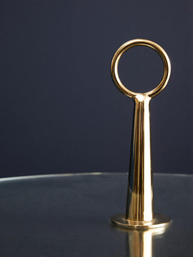 Clear Glass Top Side Table With Gold Tripod Metal Frame & Globe Detail, Oria