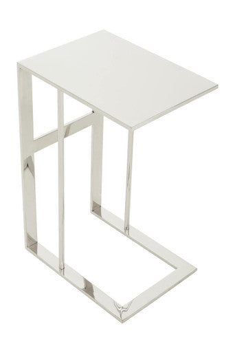 Silver Metal C Shaped Side Table With Sparkling Top, Oria
