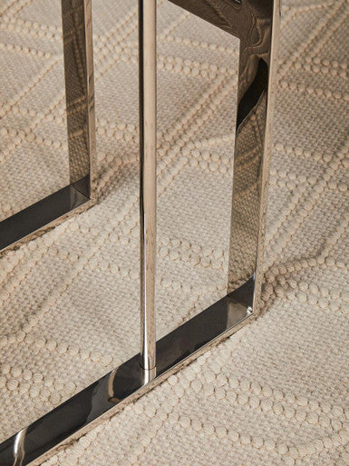 Silver Metal C Shaped Side Table With Sparkling Top, Oria