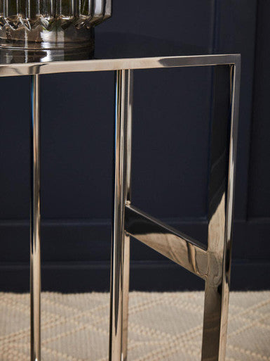 Silver Metal C Shaped Side Table With Sparkling Top, Oria