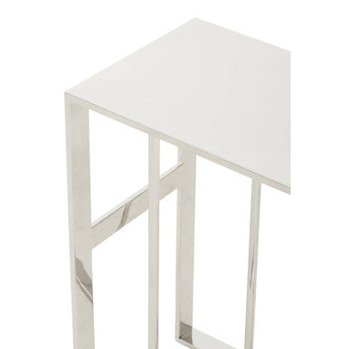 Silver Metal C Shaped Side Table With Sparkling Top, Oria