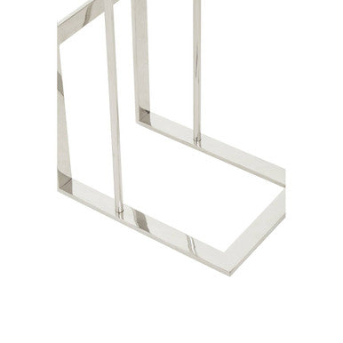 Silver Metal C Shaped Side Table With Sparkling Top, Oria