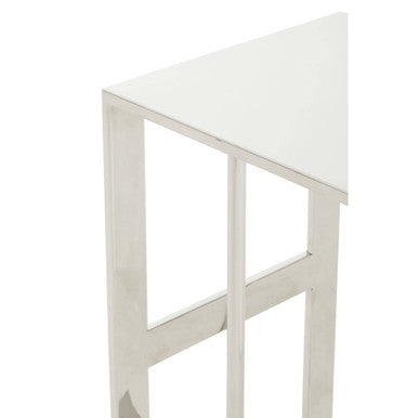Silver Metal C Shaped Side Table With Sparkling Top, Oria