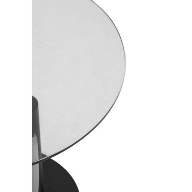Clear Glass Top Side Table With Black & Silver Five Column Base, Oria