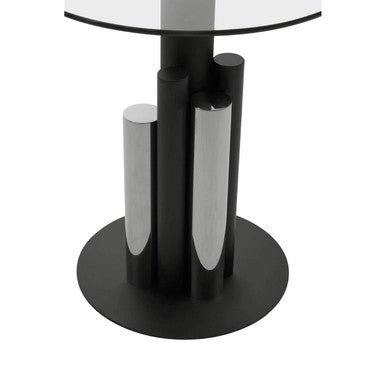 Clear Glass Top Side Table With Black & Silver Five Column Base, Oria