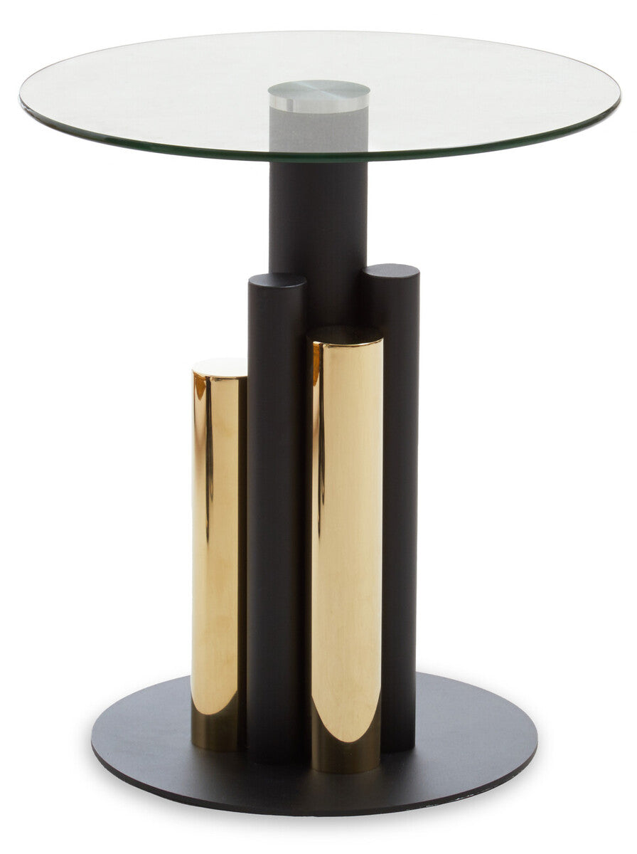 Clear Glass Top Side Table With Black & Gold Column Base, Oria