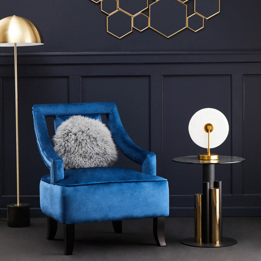 Clear Glass Top Side Table With Black & Gold Column Base, Oria