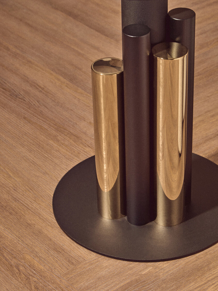 Clear Glass Top Side Table With Black & Gold Column Base, Oria