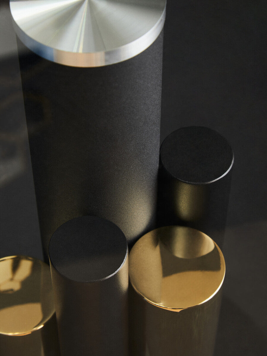 Clear Glass Top Side Table With Black & Gold Column Base, Oria