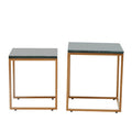 Nest Of Two Green Marble Top Nesting Side Tables With Gold Metal Frame, Varana