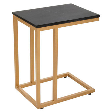 Black Marble Top Side Table With Gold Metal Frame, Varana