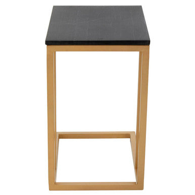 Black Marble Top Side Table With Gold Metal Frame, Varana