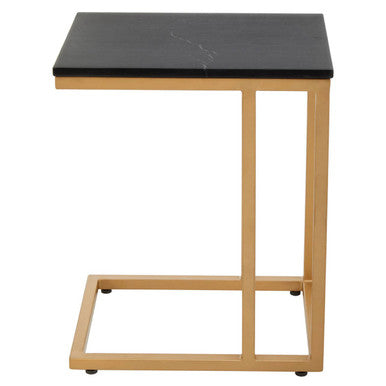 Black Marble Top Side Table With Gold Metal Frame, Varana
