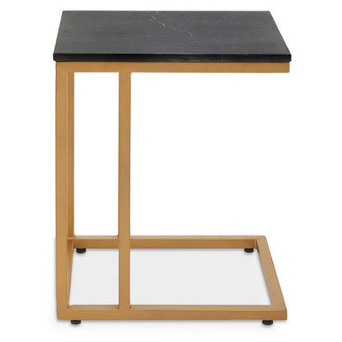 Black Marble Top Side Table With Gold Metal Frame, Varana