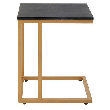 Black Marble Top Side Table With Gold Metal Frame, Varana