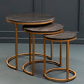 Nest Of 3 Black Marble Round Top Nesting Tables With Matte Gold Metal Base, Varana
