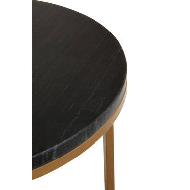 Nest Of 3 Black Marble Round Top Nesting Tables With Matte Gold Metal Base, Varana