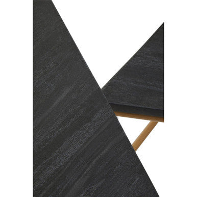 Set Of 3 Black Marble Triangular Nesting Tables With Matte Gold Metal Frames, Varana