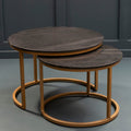 Nest Of 2 Black Round Marble Top Tables With Gold Metal Frames, Varana