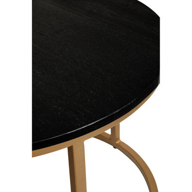 Nest Of 2 Black Round Marble Top Tables With Gold Metal Frames, Varana