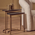 Nest Of 2 Half Moon Black Marble Top Nesting Tables With Gold Metal Bases, Varana
