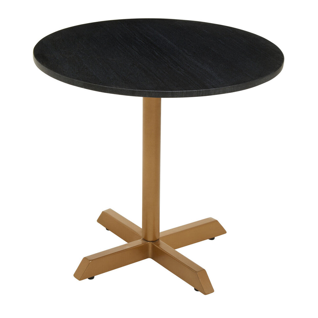 Set Of 2 Black Round Marble Top Side Tables With Gold Geometric Metal Bases, Varana