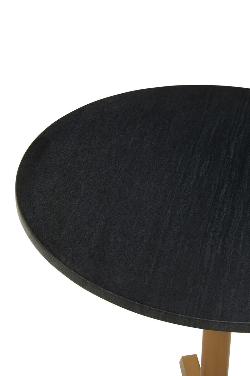 Set Of 2 Black Round Marble Top Side Tables With Gold Geometric Metal Bases, Varana