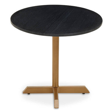Black Round Marble Top Side Table With Matte Gold Metal Cross Base, Varana