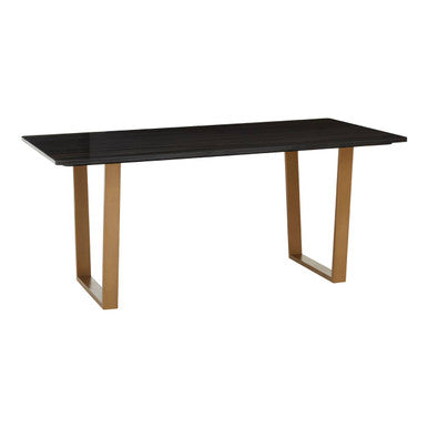 Black Marble Rectangular Dining Table With Geometric Gold Steel Base, Varana