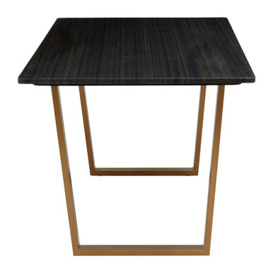 Black Marble Rectangular Dining Table With Geometric Gold Steel Base, Varana