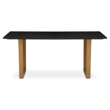 Black Marble Rectangular Dining Table With Geometric Gold Steel Base, Varana