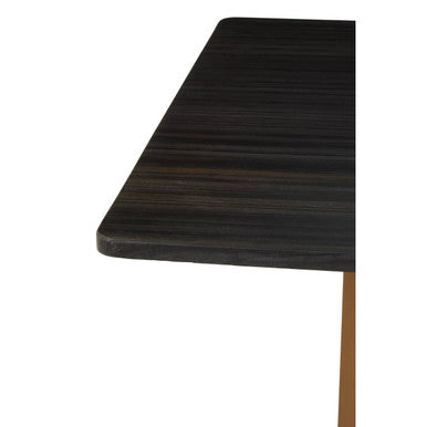 Black Marble Rectangular Dining Table With Geometric Gold Steel Base, Varana