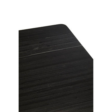 Black Marble Rectangular Dining Table With Geometric Gold Steel Base, Varana