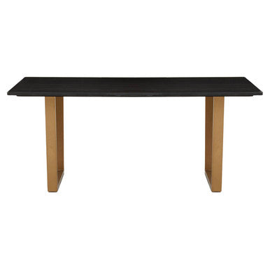 Black Marble Rectangular Dining Table With Geometric Gold Steel Base, Varana