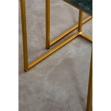 Nest Of 2 Green Marble Top Side Tables With Gold Metal Bases, Mandoli