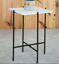 White Marble Square Top Side Table With Sleek Black Iron Base, Mandoli