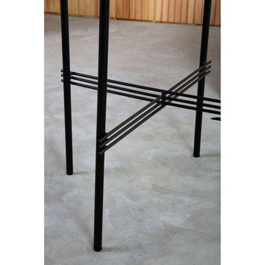 Green Marble Top Round Side Table With Black Iron Crisscross Base, Mandoli