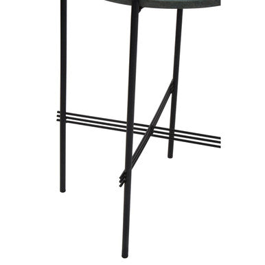 Green Marble Top Round Side Table With Black Iron Crisscross Base, Mandoli